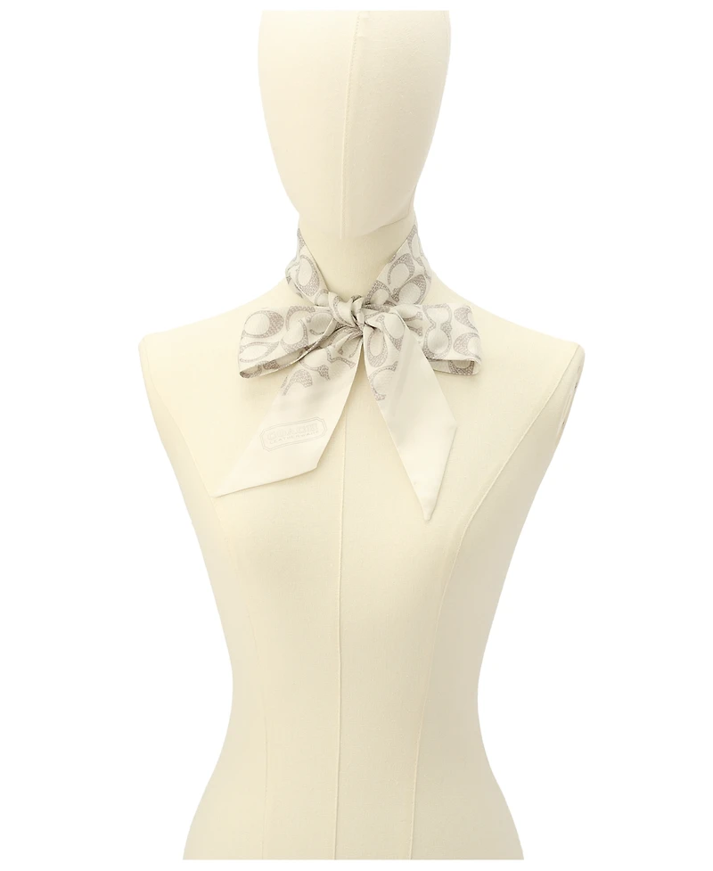 Coach Textured Signature Print Silk Skinny Scarf