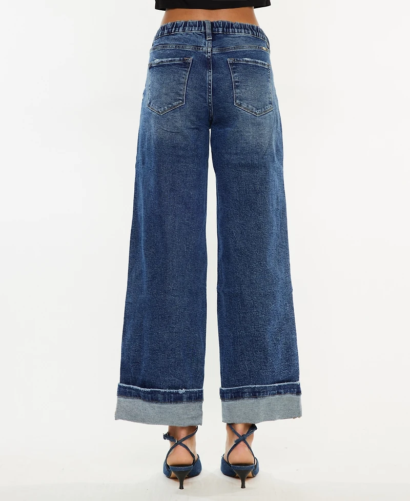 Kancan Women's High Rise Wide Leg Pull On Jeans