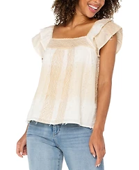 Liverpool Los Angeles Petite Cotton Frayed Square-Neck Top