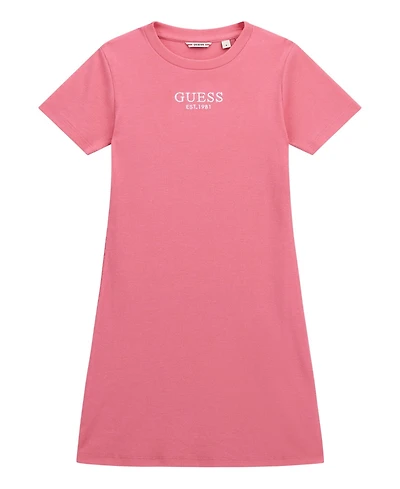Guess Big Girl Short Sleeve Rib Dress with Embroidered Logo