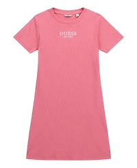 Guess Big Girl Short Sleeve Rib Dress with Embroidered Logo