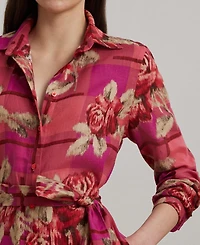 Lauren Ralph Women's Floral Checked Linen Shirtdress