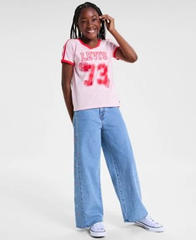 Levis Big Girls Sporty V Neck T Shirt High Rise Baggy Embroidered Jeans
