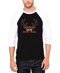 La Pop Art Men's Peeking Reindeer Raglan Baseball Word T-Shirt