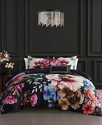 Bebejan Black Night Poppies Bedding 100% Cotton Sateen 5 Piece Queen Size Reversible Comforter Set