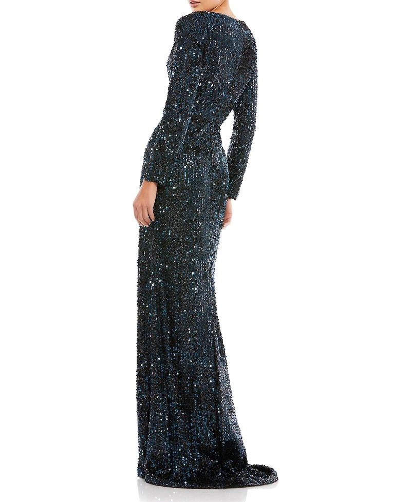 Mac Duggal Women's Ieena Sequined V-Neck Long Sleeve Gown
