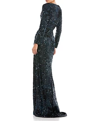 Mac Duggal Women's Ieena Sequined V-Neck Long Sleeve Gown