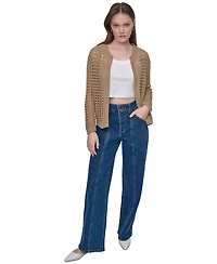 Dkny Jeans Women's Open-Stitch Drop-Shoulder Cardigan Sweater