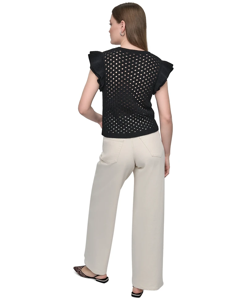 Dkny Jeans Women's Baby Chenille Pointelle Rib Flutter-Sleeve Sweater