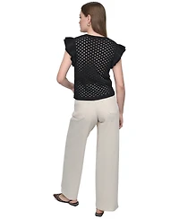 Dkny Jeans Women's Baby Chenille Pointelle Rib Flutter-Sleeve Sweater
