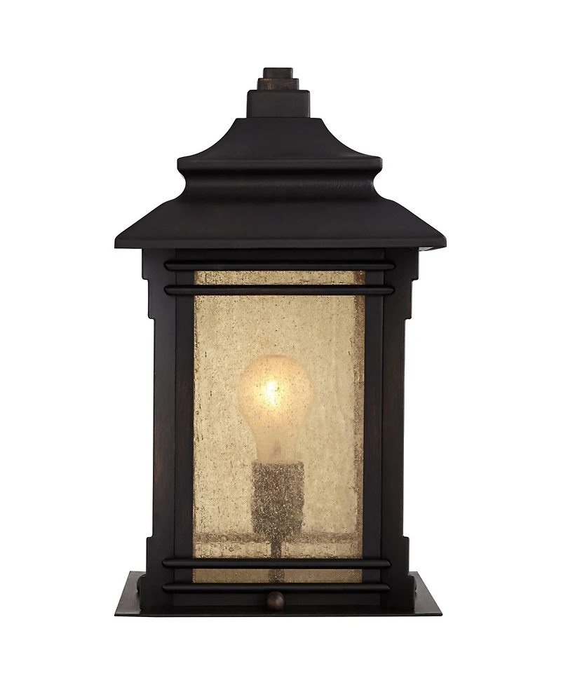 Franklin Iron Works Hickory Point Rustic Farmhouse Outdoor Pier Mount Lights Set of 2 Walnut Bronze 16 1/2" Frosted Cream Glass for Exterior Barn