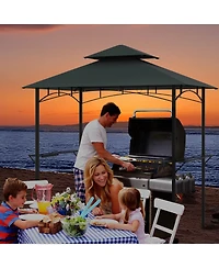 Outdoor Double-Tiered Grill Gazebo Canopy with 2 Shelves and 7 Hooks