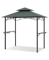 Outdoor Double-Tiered Grill Gazebo Canopy with 2 Shelves and 7 Hooks
