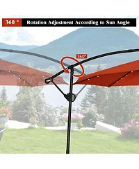 10 Feet 360° Rotation Solar Powered Led Patio Offset Umbrella without Weight Base