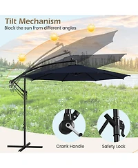 10 Feet Patio Offset Umbrella with 112 Solar-Powered Led Lights-Beige-Navy