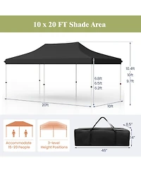 10 X 20 Ft Pop up Canopy Tent Foldable Portable Outdoor Gazebo with Carry Bag-Black