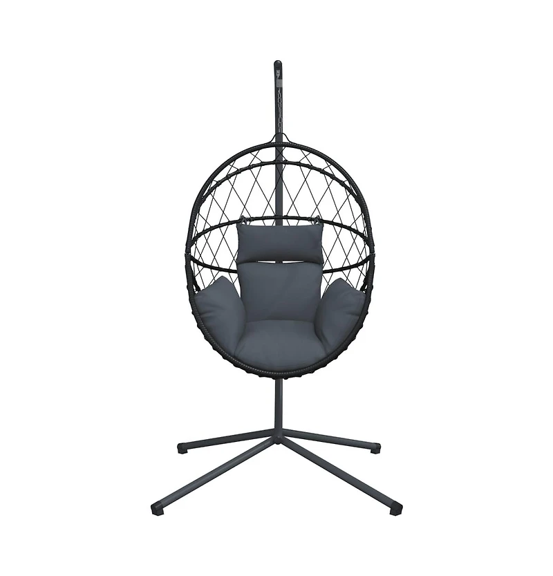 Hanging Egg Chair with Stand Anthracite Rattan and Steel