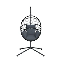 Hanging Egg Chair with Stand Anthracite Rattan and Steel