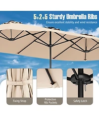 15.5 Ft Extra-Large Patio Umbrella with Led Solar Lights and Crank Handle-Beige