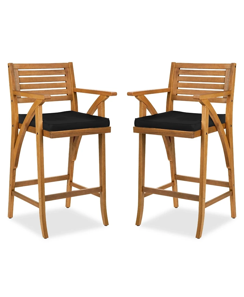 Best Choice Products Set of 2 Outdoor Acacia Wood Bar Stools Bar Chairs w/ Weather-Resistant Cushions