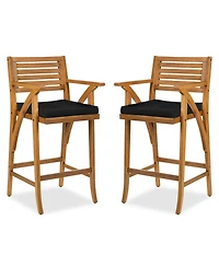 Best Choice Products Set of 2 Outdoor Acacia Wood Bar Stools Bar Chairs w/ Weather-Resistant Cushions