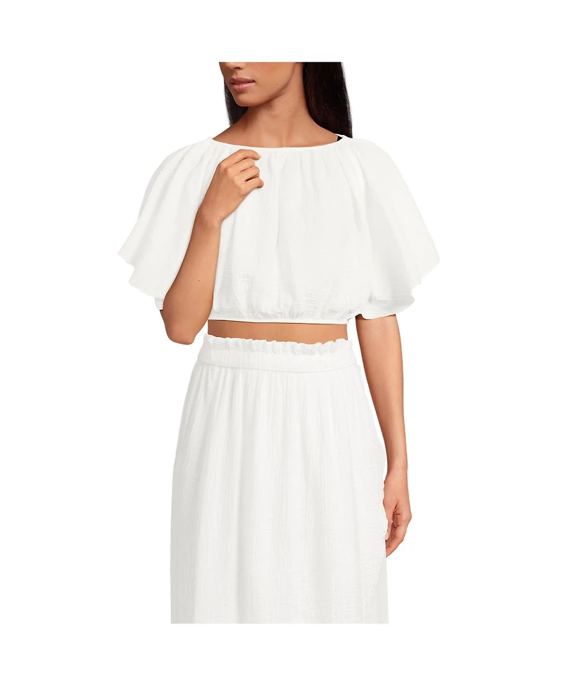 Lands' End Women's Cotton Gauze Dolman Sleeve Crop Cover Up Top