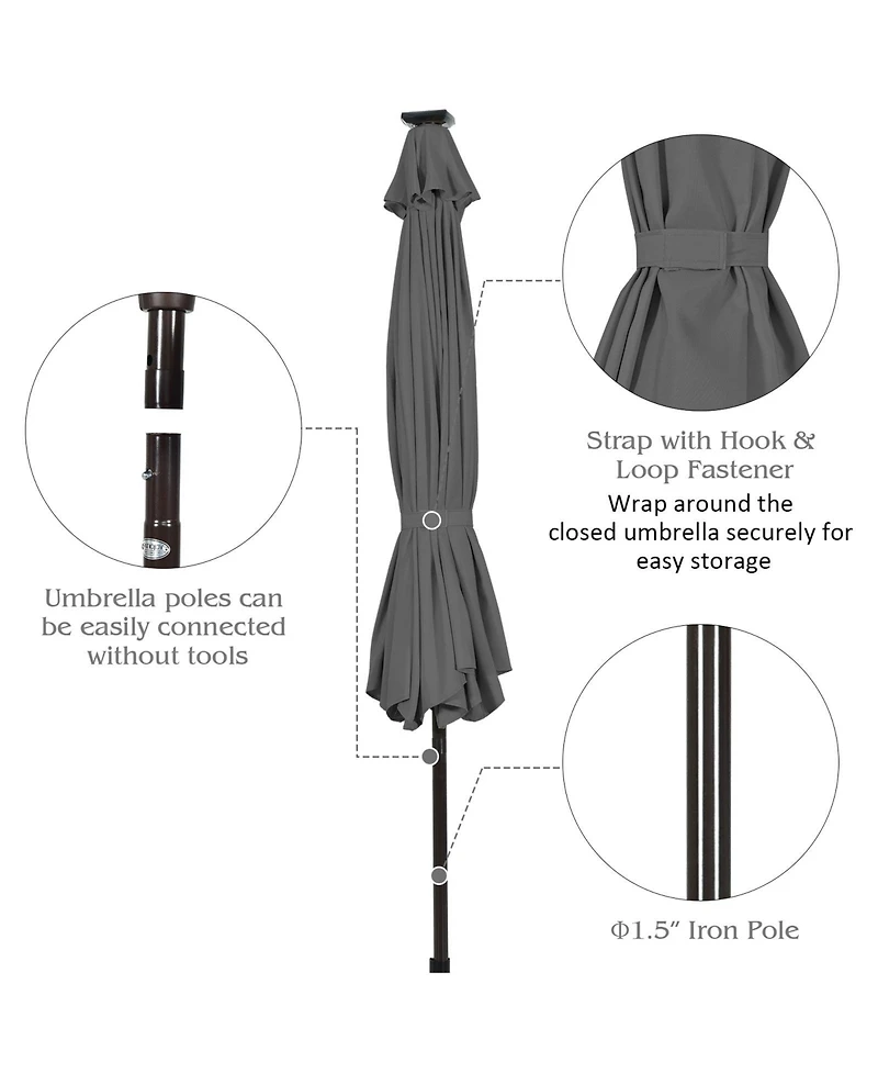 10 Feet Outdoor Patio Umbrella with Bright Solar Led Lights-Gray