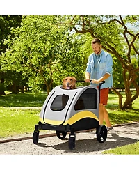 Bingopaw Large Dog Stroller for 2 Dogs Foldable Pet Travel Carrier Zipper Divider 4 Wheels