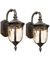 John Timberland Bellagio Vintage Outdoor Wall Light Fixtures Set of 2 Veranda Bronze Downbridge 16 1/2" Champagne Hammered Glass for Post Exterio