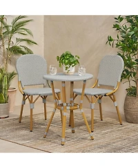 Outdoor Aluminum Armless French Bistro Set, 3-Piece, Gray and Bamboo Finish