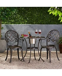 Antique Weather Resistant 3-Piece Patio Metal Bistro Set with Removable Ice Bucket Cast