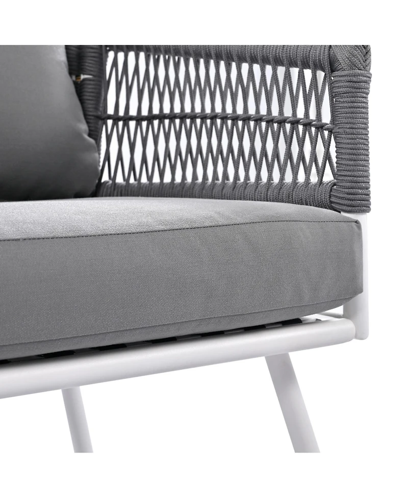 Patio Conversation 4-Piece Boho Rope Patio Furniture Set with Deep Seating and Thick Cushion, Outdoor Furniture with Acacia Wood Table