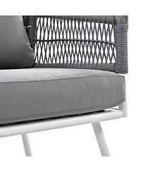 Patio Conversation 4-Piece Boho Rope Patio Furniture Set with Deep Seating and Thick Cushion, Outdoor Furniture with Acacia Wood Table