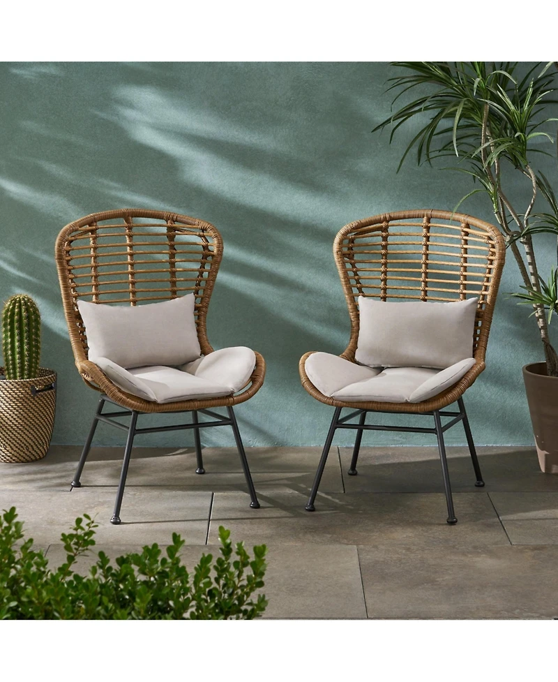 Set of 2 Wicker Chairs with Cushion Outdoor Dining Chairs