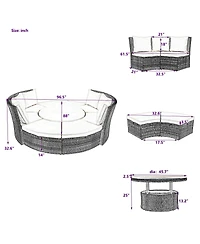 5-Piece Round Rattan Sectional Sofa Set All-Weather Pe Wicker Sunbed Daybed with Round Liftable Table and Washable Cushions