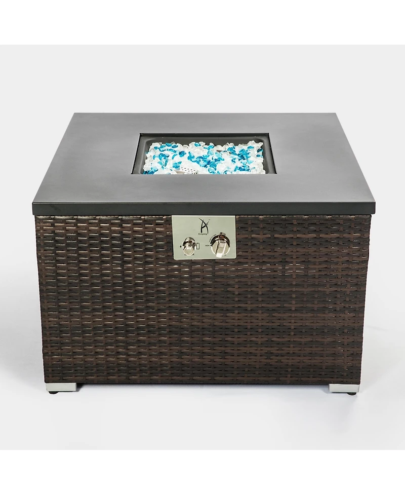 Square Wicker 20 in. Fire Pit Table with Extension