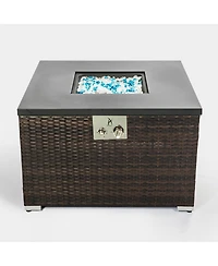 Square Wicker 20 in. Fire Pit Table with Extension