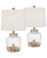 360 Lighting Coastal Accent Table Lamps 20.5" High Set of 2 Small Clear Glass Fillable Shells White Drum Shade for Living Room Family Bedroom