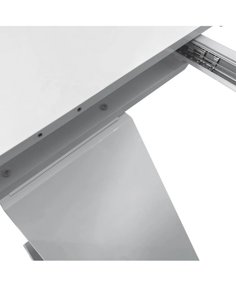 White Extendable Dining Table, Metal Base, 4-6 People