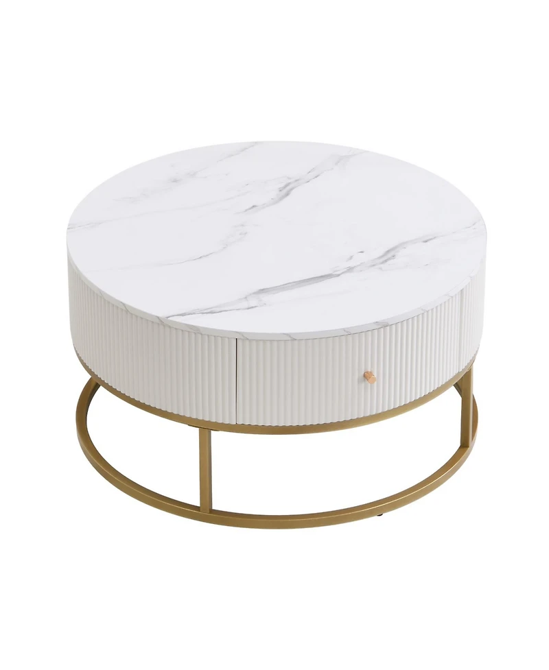 Streamdale 31.5" Round Coffee Table w/ Drawers, Faux Marble Top