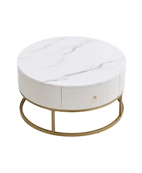 Streamdale 31.5" Round Coffee Table w/ Drawers, Faux Marble Top