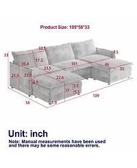 Streamdale Corduroy -Seater Cloud Couch with Footrests & Cushions