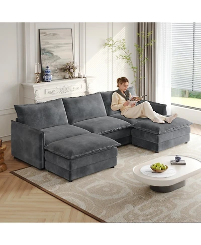 Streamdale Corduroy -Seater Cloud Couch with Footrests & Cushions