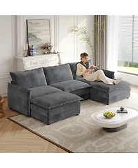 Streamdale Corduroy -Seater Cloud Couch with Footrests & Cushions