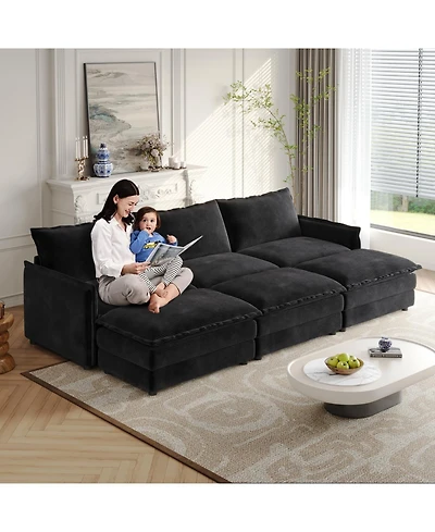 Streamdale Corduroy Cloud Sofa with Footrests & Cushions