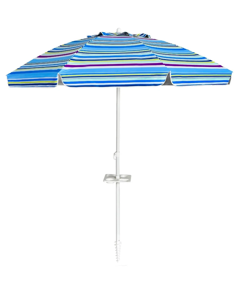 7.2 Feet Portable Outdoor Beach Umbrella with Sand Anchor and Tilt Mechanism
