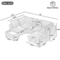 90" U-Shaped Sectional Sofa with Ottoman & Charging Coffee Table