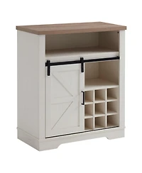 Streamdale Barn Door Cabinet, Wine Shelf, Rustic Oak/White