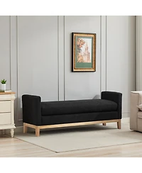 Streamdale Black Boucle Upholstered Bench/Daybed with Wood Legs & Pillows