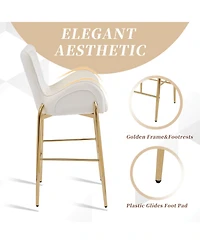 Streamdale Furniture 28.75inch Counter Height Bar Stools Set of 2, Bar Height Arm Chairs, Velvet Fabric Stools with Golden Legs and Footrests, White